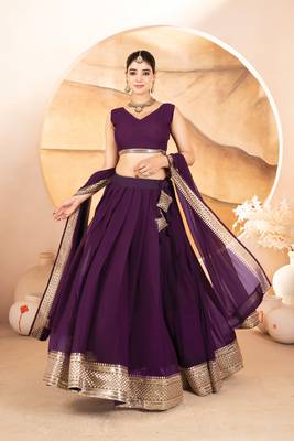 WINE FAUX Georgette PARTY WAER EMBROIDERY LEHENGHA CHOLI 4