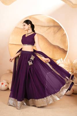 WINE FAUX Georgette PARTY WAER EMBROIDERY LEHENGHA CHOLI 5