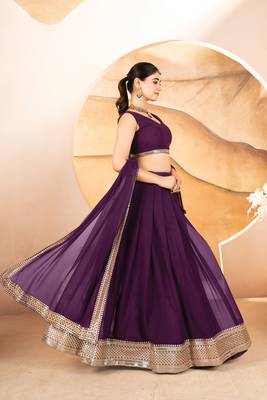 WINE FAUX Georgette PARTY WAER EMBROIDERY LEHENGHA CHOLI 6