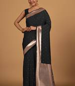 Black banarasi silk blend saree with gold zari weaving work