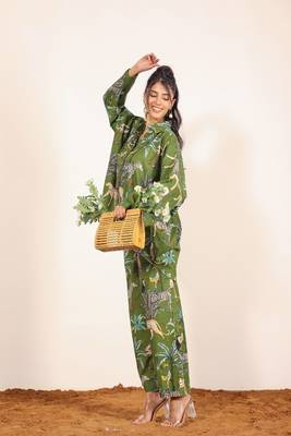 Green and multicolor jungle theme print cotton co-ord set 3