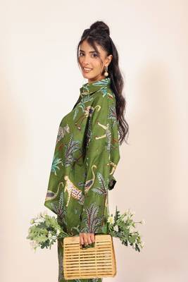 Green and multicolor jungle theme print cotton co-ord set 4