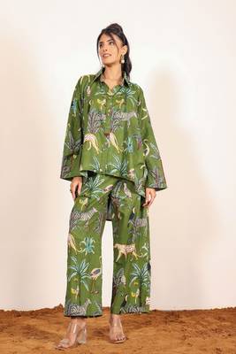 Green and multicolor jungle theme print cotton co-ord set 6