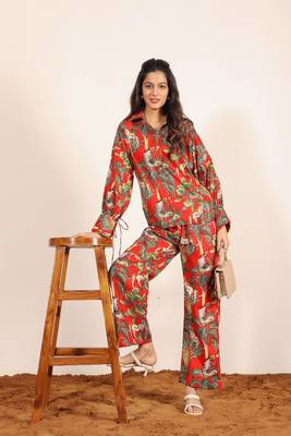 Red and multi jungle theme print two piece set co-ord set 1