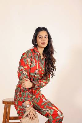 Red and multi jungle theme print two piece set co-ord set 5