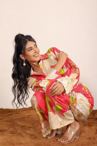 Pink and multicolor floral print two piece set cotton co-ord set