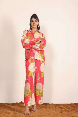 Pink and multicolor floral print two piece set cotton co-ord set 5