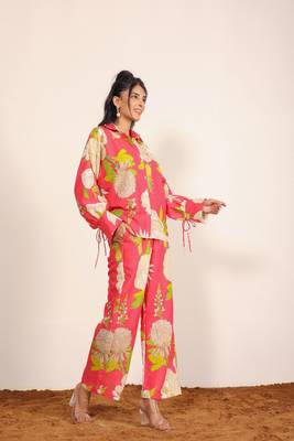 Pink and multicolor floral print two piece set cotton co-ord set 6