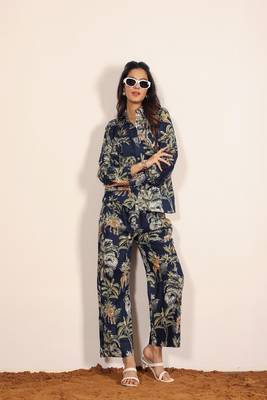 Navy blue and multicolor printed two piece set co-ord set 1