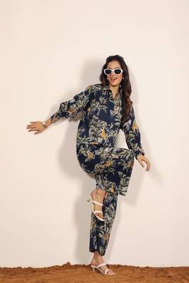 Navy blue and multicolor printed two piece set co-ord set 3