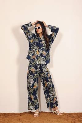 Navy blue and multicolor printed two piece set co-ord set 4