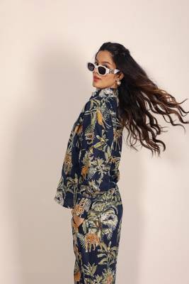 Navy blue and multicolor printed two piece set co-ord set 5