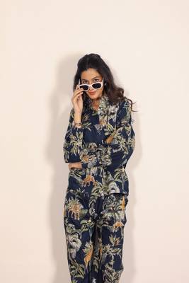 Navy blue and multicolor printed two piece set co-ord set 6