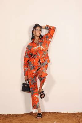 Orange and multi jungle theme print co-ord set 1