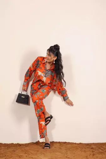 Orange and multi jungle theme print co-ord set