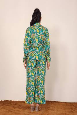 Green and multicolor floral print cotton linen blend co-ord set 6