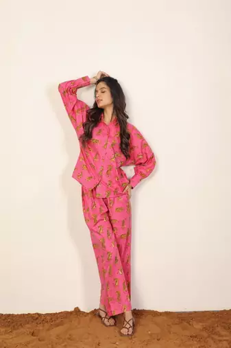 Pink and multicolor tiger print co-ord sets