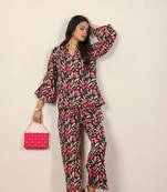 Multicolor floral print with v-neck kurta style cotton co-ord set