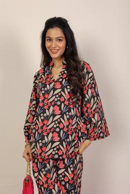 Multicolor floral print with v-neck kurta style cotton co-ord set 4