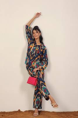 Multicolor geometric blurred print cotton co-ord sets 4