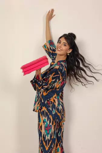 Multicolor geometric blurred print cotton co-ord sets