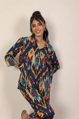 Multicolor geometric blurred print cotton co-ord sets 6