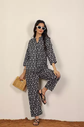 Black and white geometric with kurta style co-ord set