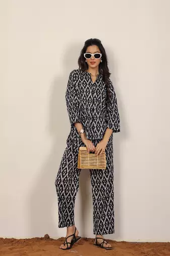 Black and white geometric with kurta style co-ord set