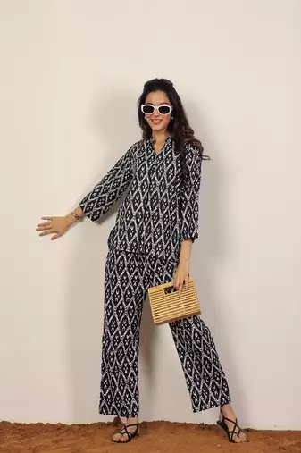 Black and white geometric with kurta style co-ord set