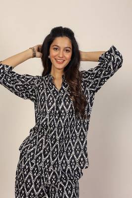 Black and white geometric with kurta style co-ord set 6