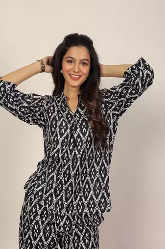 Black and white geometric with kurta style co-ord set