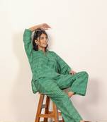 Green and white geometric with kurta style co-ord set