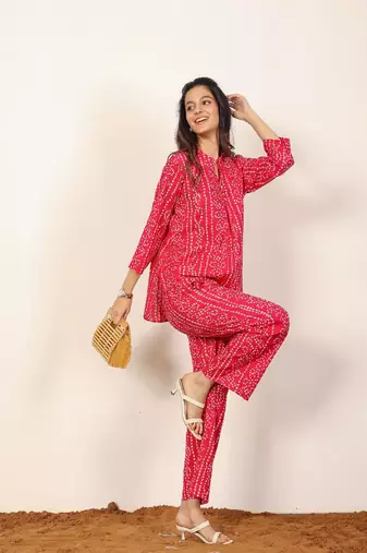 Black and multicolor tie-dye bandhej print with kurta style co-ord set