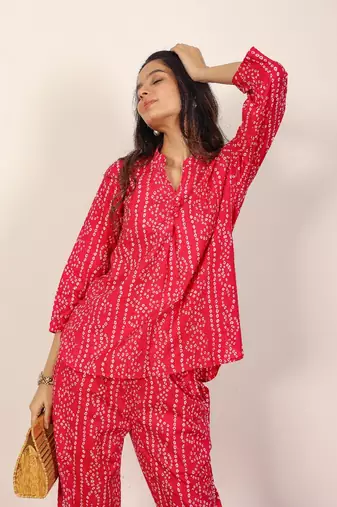 Black and multicolor tie-dye bandhej print with kurta style co-ord set
