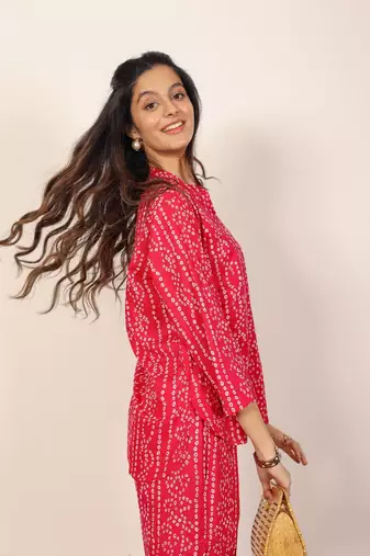 Black and multicolor tie-dye bandhej print with kurta style co-ord set