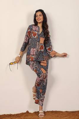 Black and multicolor geometric coastal print kurta style co-ord set 3