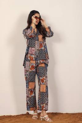 Black and multicolor geometric coastal print kurta style co-ord set 4