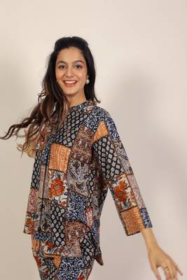 Black and multicolor geometric coastal print kurta style co-ord set 5