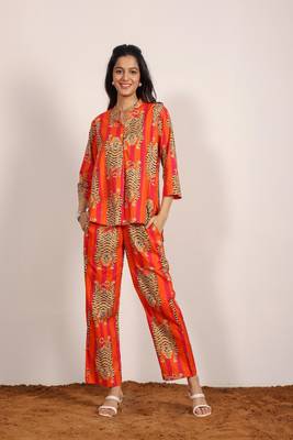 Orange and multi tiger printed with kurta style co-ord set 6
