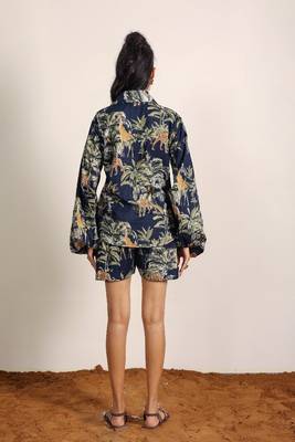 Navy blue and multicolor printed with coastal print balloon sleeves cotton co-ord set 5