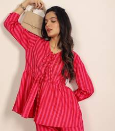 Red and pink stripes textile print work cotton co-ord sets