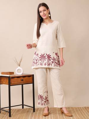 Anushil women's printed co-ord set | stylish cotton blend kurta & palazzo set | 1
