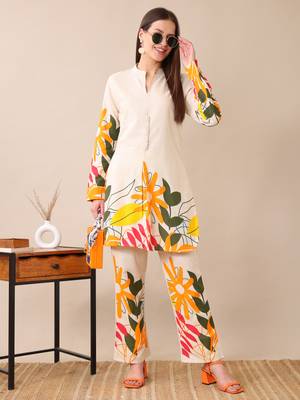 Anushil women's printed co-ord set | stylish cotton blend kurta & palazzo set | 1
