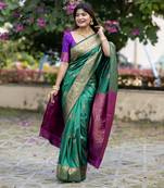 Green all over zari woven weaves saree