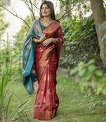 Maroon all over zari woven weaves saree