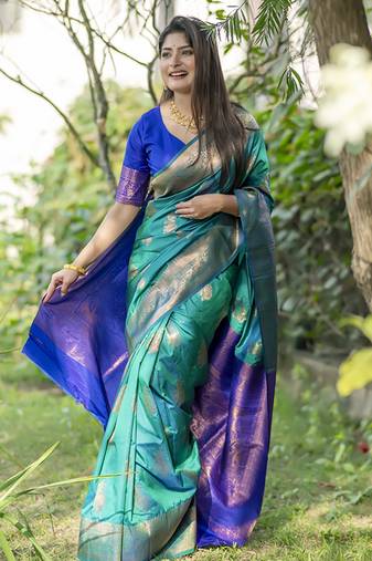 Rama all over zari woven weaves saree