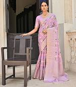 Purple zari woven border with all over pichwai printed saree