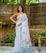 Orange thread woven pallu with woven butta in all over