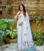 Pink thread woven pallu with woven butta in all over