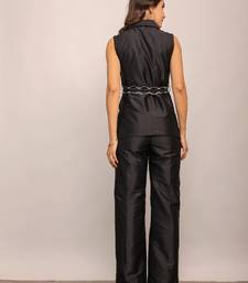 Black solid co-ord set with waist tie up belt